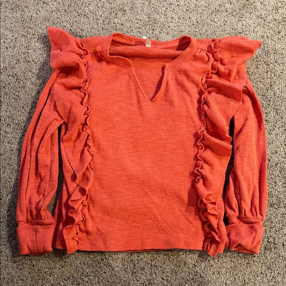 Pilcro Vibrant Orange Ruffled Long Sleeve Top
